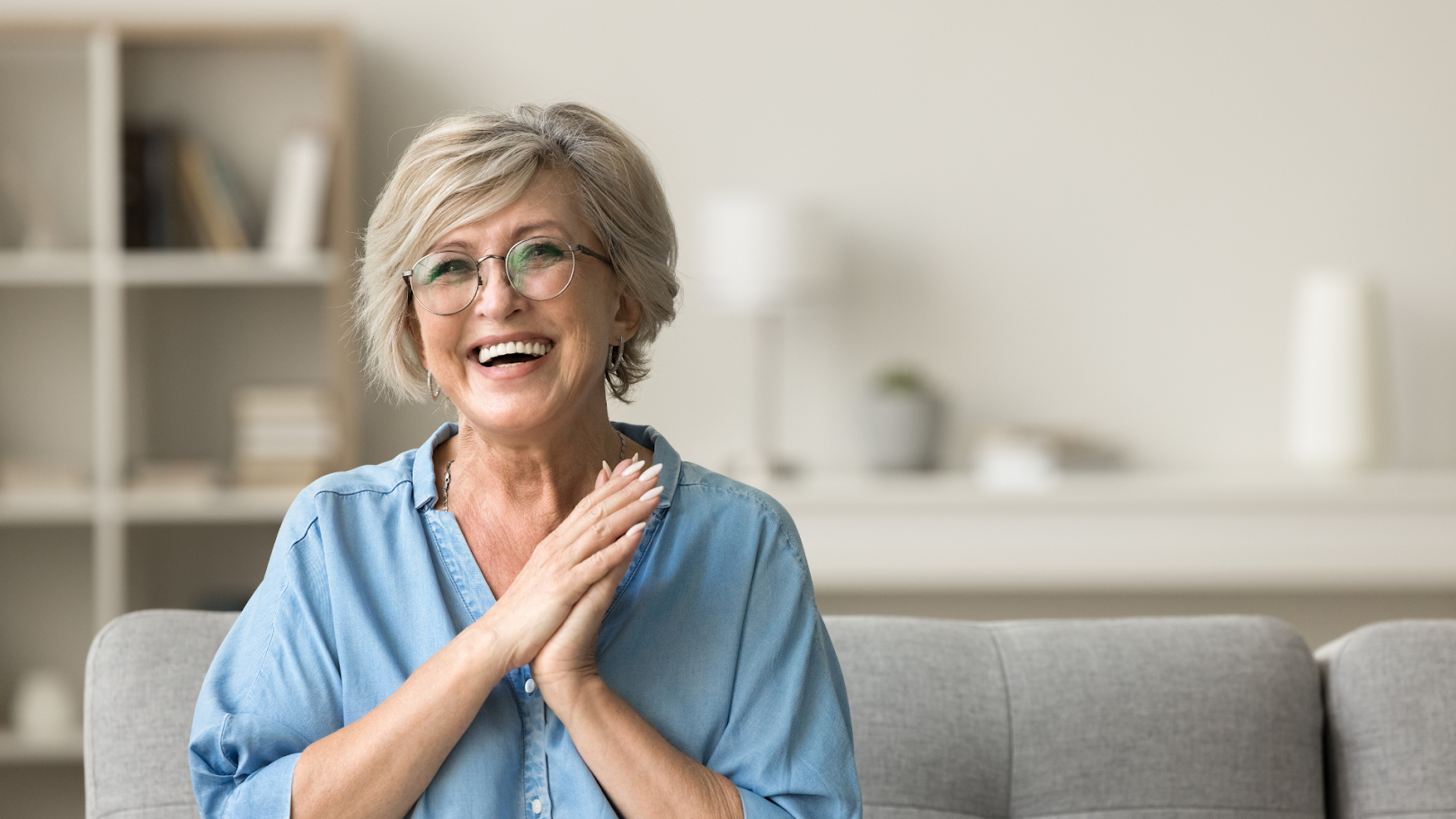 Happy senior woman at home